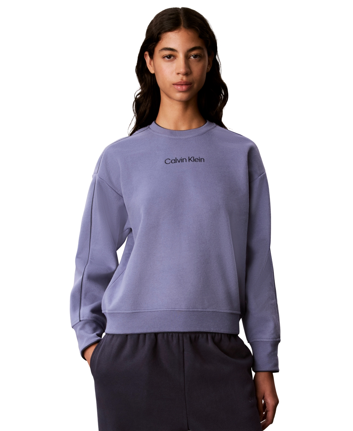 Calvin Klein Performance Women's Piped Crew Long-Sleeve Sweatshirt - Stone Hard Blue