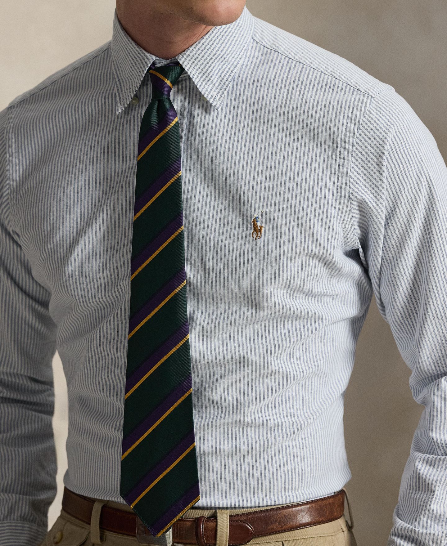 Мужская рубашка Polo Ralph Lauren Classic-Fit Plaid Brushed Oxford, цвет: Тёмно-синий белый — фото 2