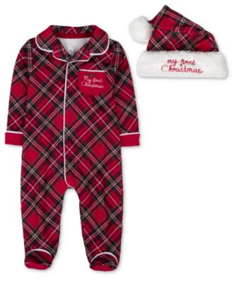 Baby Boys' or Baby Girls' My First Christmas Plaid Footie and Santa Hat, 2-Piece Set