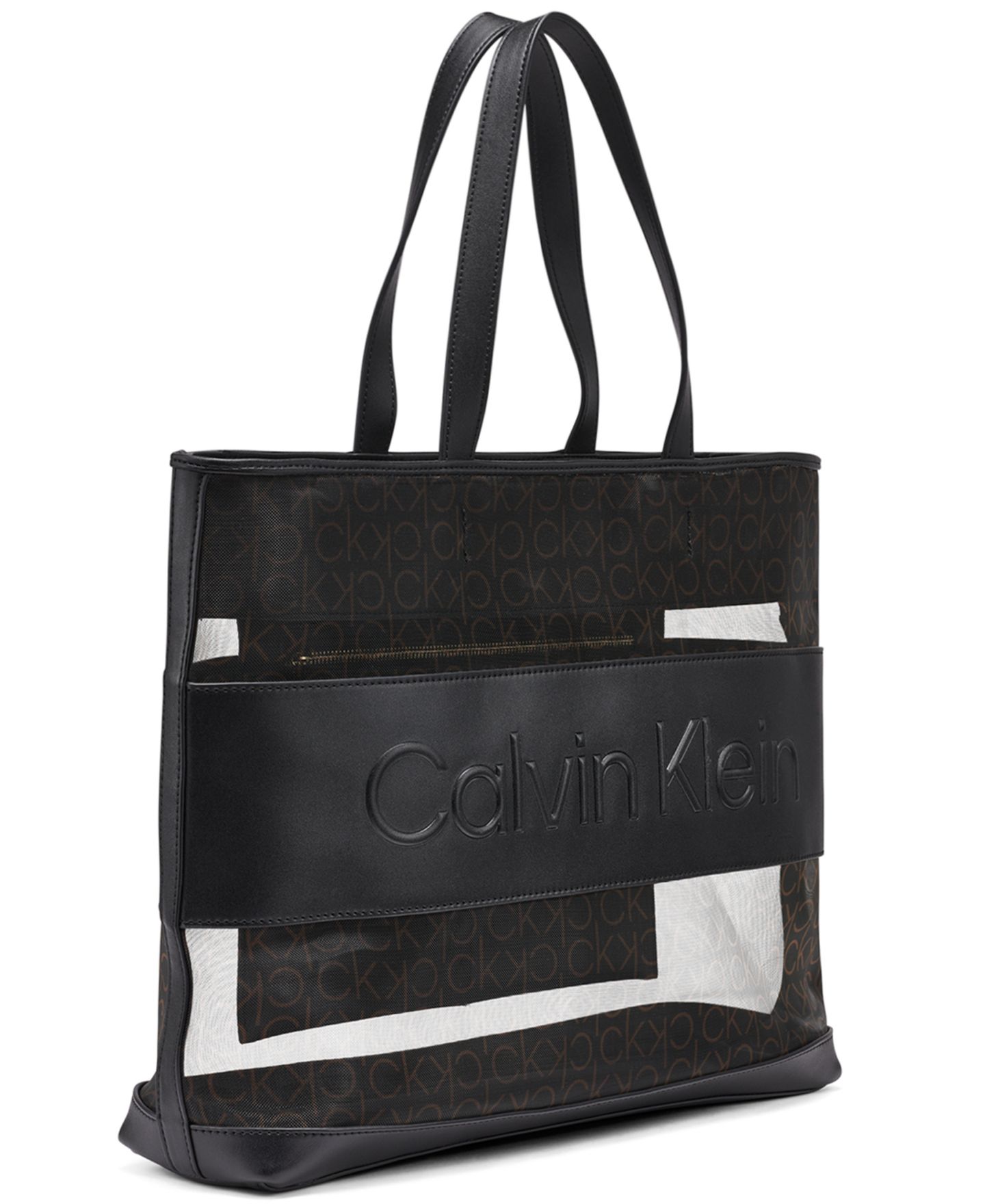 Женская сумка Calvin Klein Aurelia Signature Mesh Large Tote Handbag, цвет: Коричневый хаки / Чёрный — фото 3