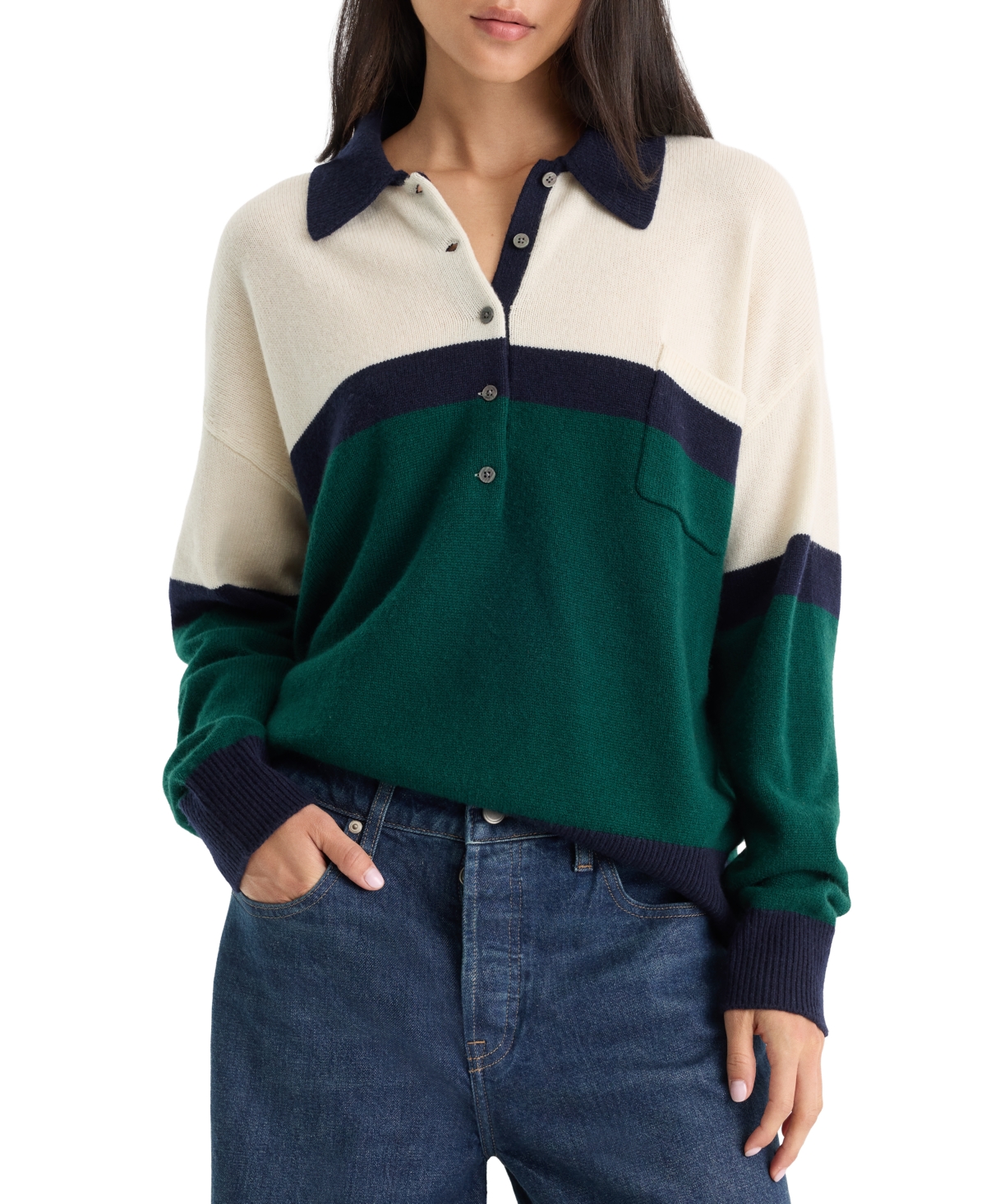 Good American Women's Oversized Rugby Collared Sweater