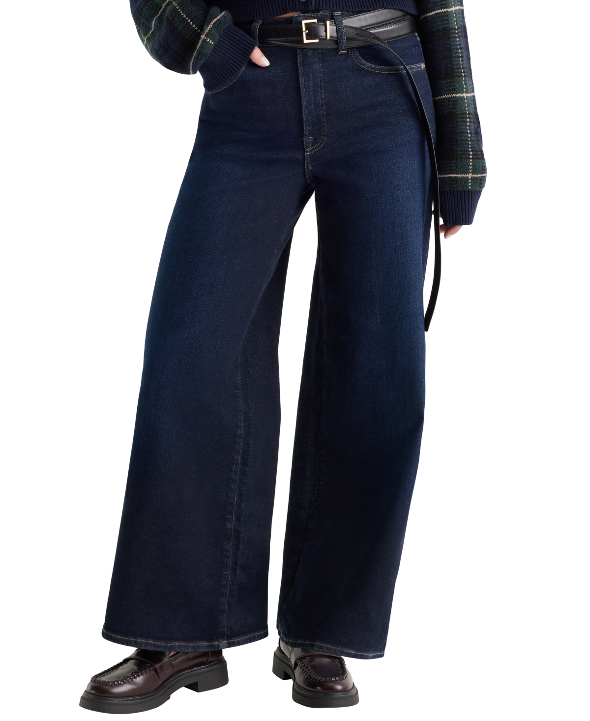 Good American Women's Waist Wide-Leg Dark Rinse High-Rise Jeans