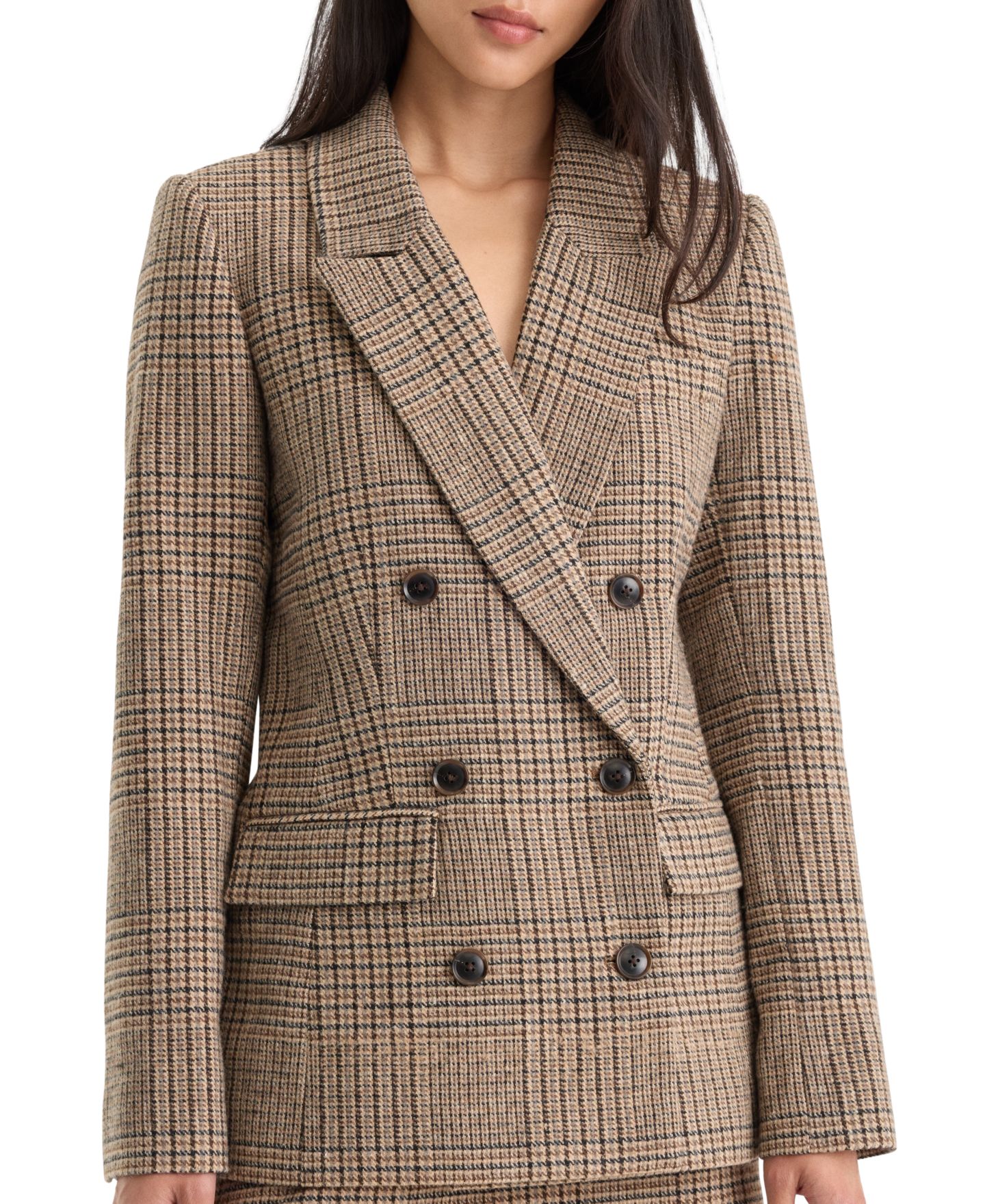 Женский пиджак Good American Plaid Double-Breasted Blazer, цвет: Коричневый клетчатый — фото 2