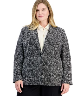 Plus Size Toggle Long-Sleeve Textured-Tweed Blazer