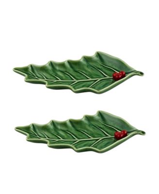 Holly Earthenware Small Leaf Dishes, Set of 2