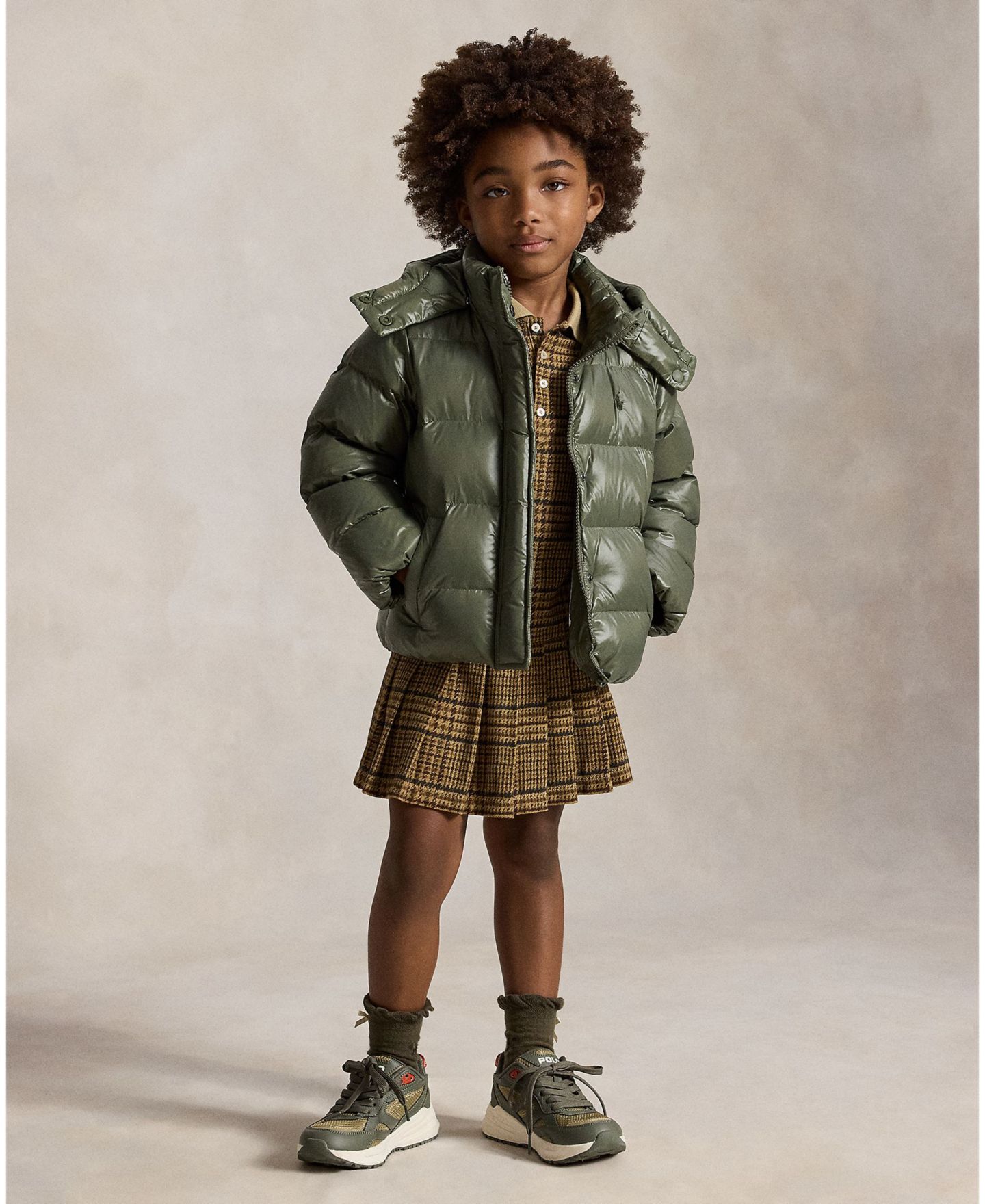 Куртка Polo Ralph Lauren Glossy Down Hooded Jacket для девочек, цвет: Оливковый — фото 3