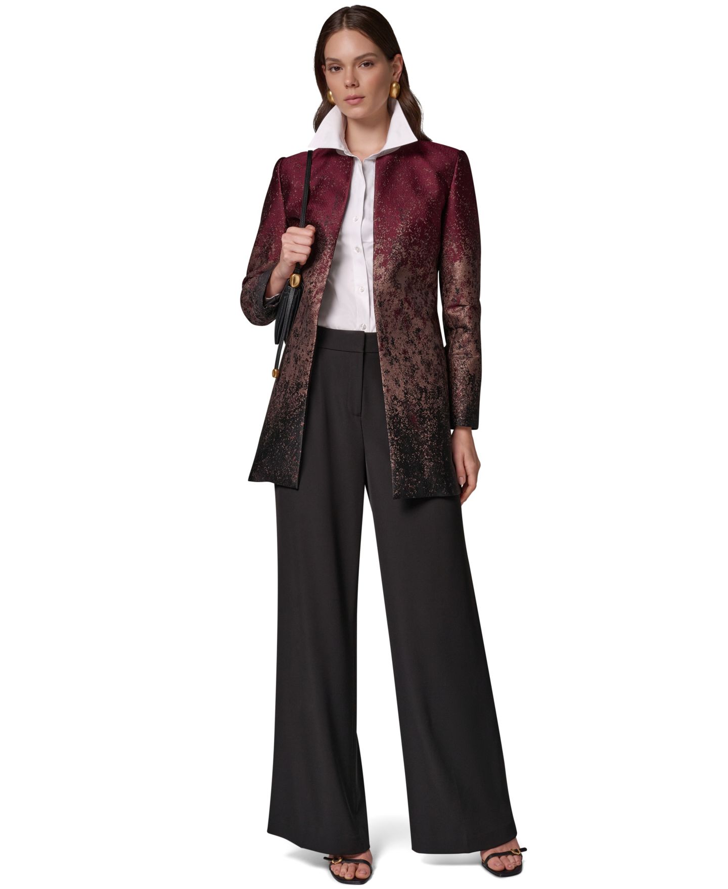 Женский пиджак Donna Karan New York Collarless Shoulder-Pad Blazer, цвет: Чёрный вишнёвый разноцветный — фото 6