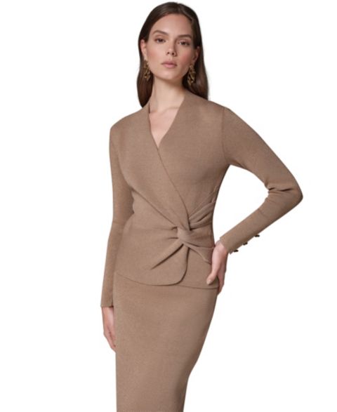 Женский свитер Donna Karan New York V-Neck Long-Sleeve Fitted, цвет: Верблюжий