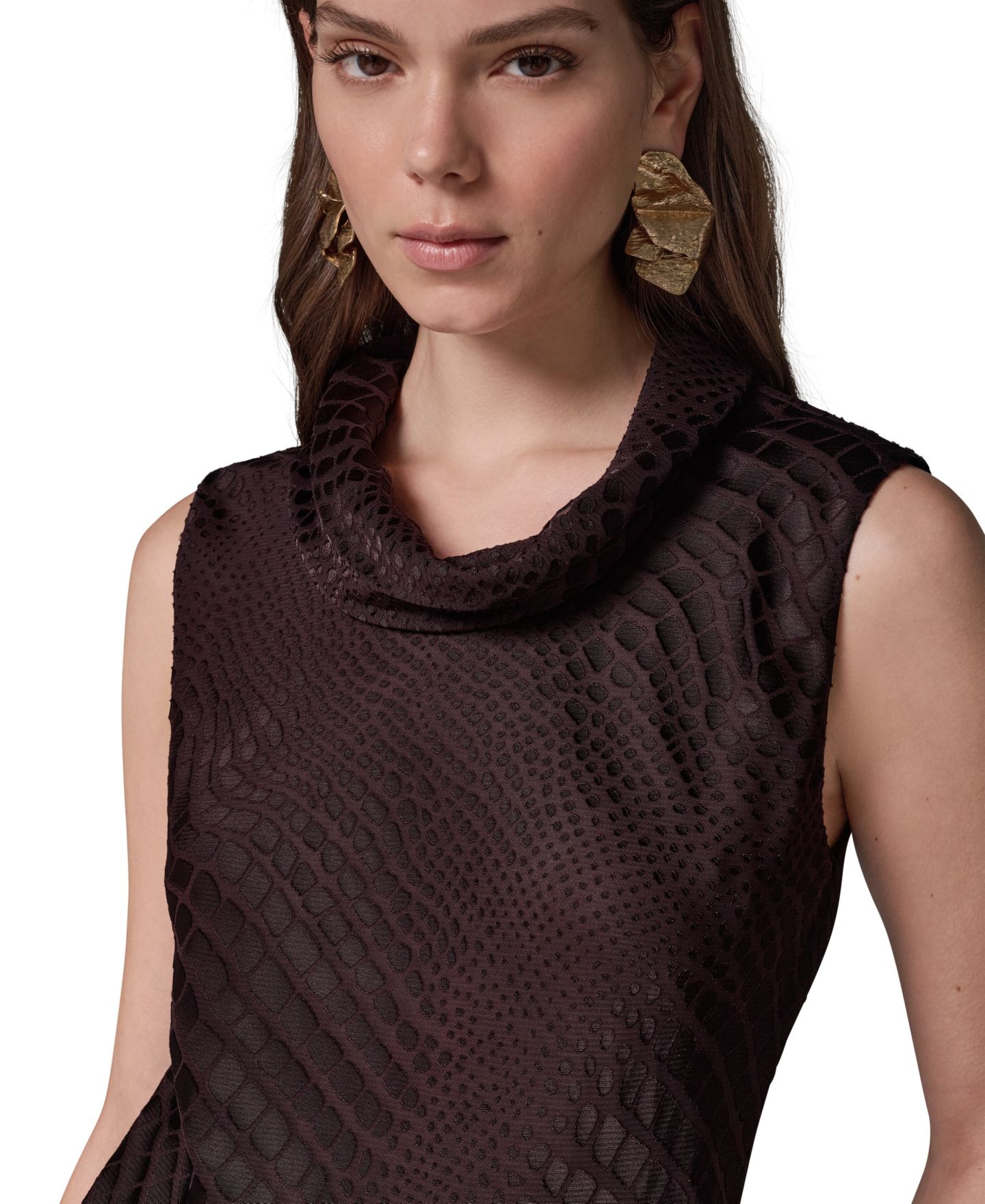 Женская блуза Donna Karan New York со змеиным принтом, без рукавов, с воротом-хомутом, цвет: Тёмно-коричневый — фото 4