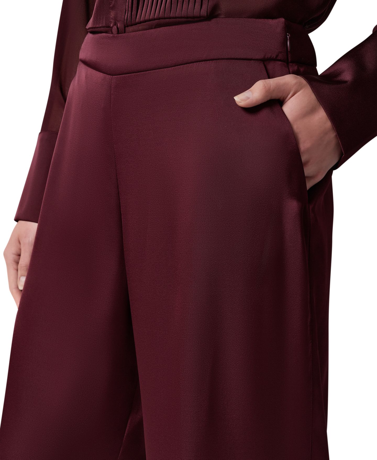 Женские брюки Donna Karan New York Wide-Leg Satin Side-Zip, цвет: Чёрный вишнёвый — фото 4
