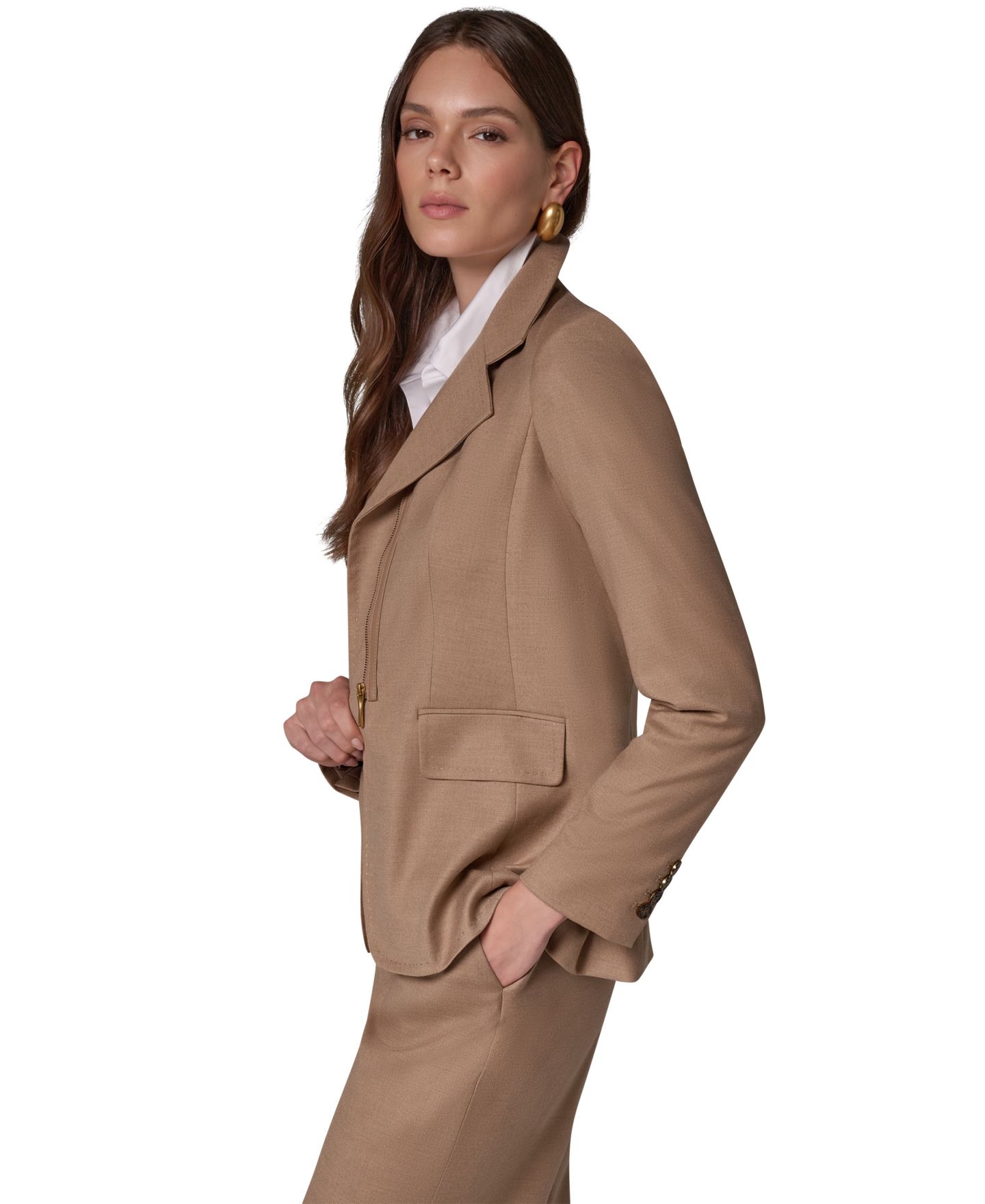 Женский пиджак Donna Karan New York Asymmetrical Zip Shoulder-Padded Blazer, цвет: Тёмный меланжевый — фото 4