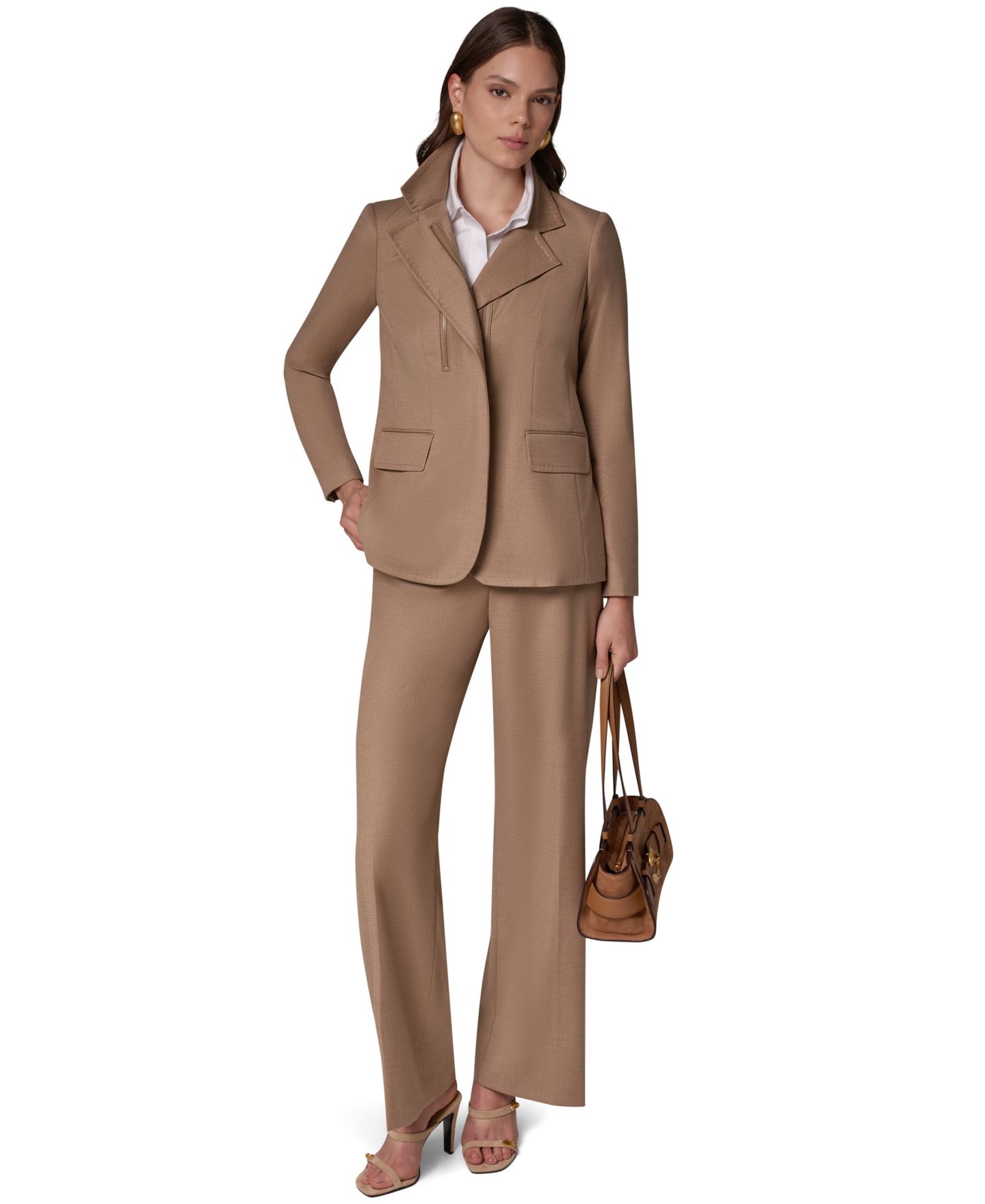 Женский пиджак Donna Karan New York Asymmetrical Zip Shoulder-Padded Blazer, цвет: Тёмный меланжевый — фото 13