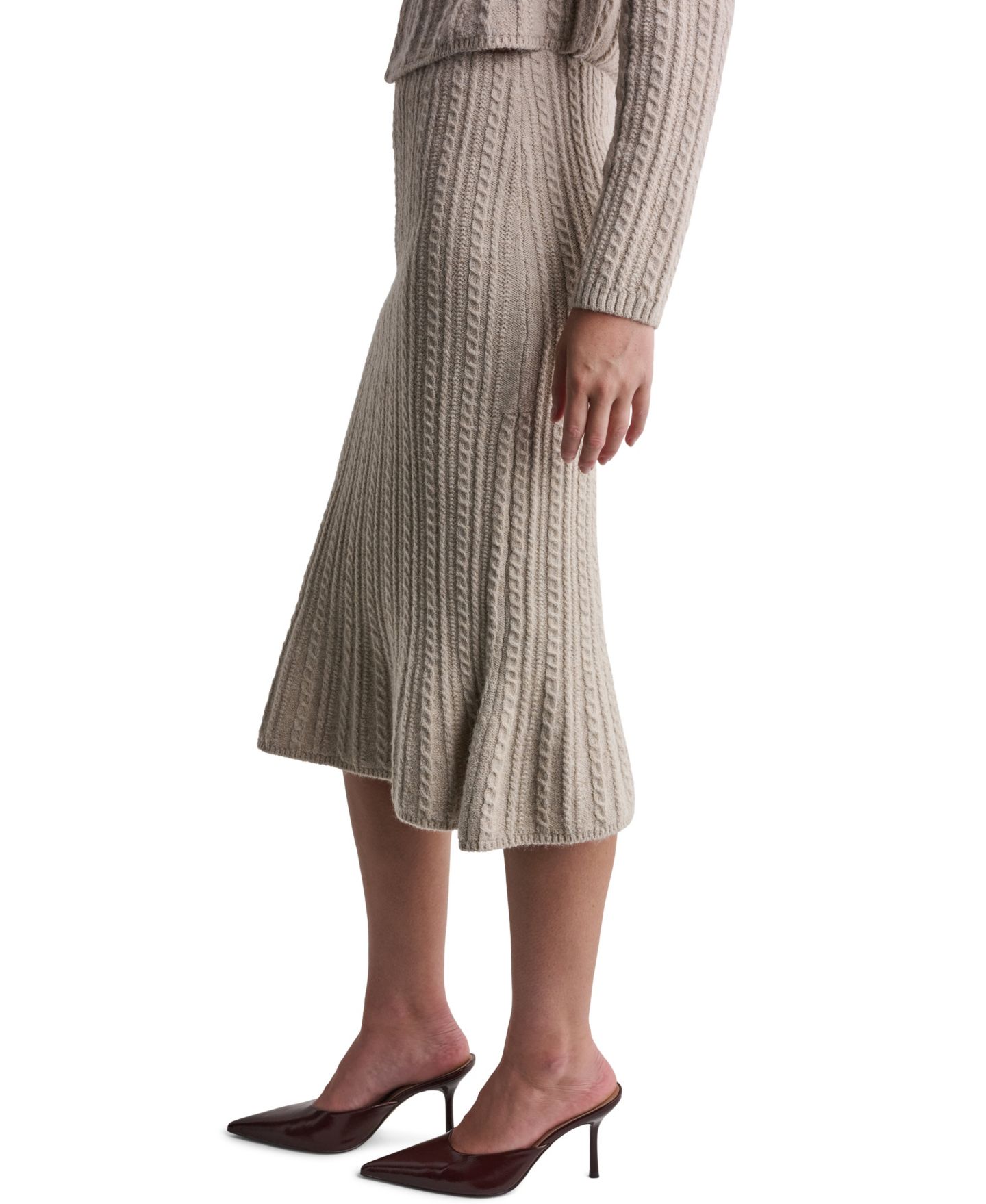 Женская юбка BCBG High-Waisted Cable-Knit Midi, цвет: Меланжевый овсяный — фото 2