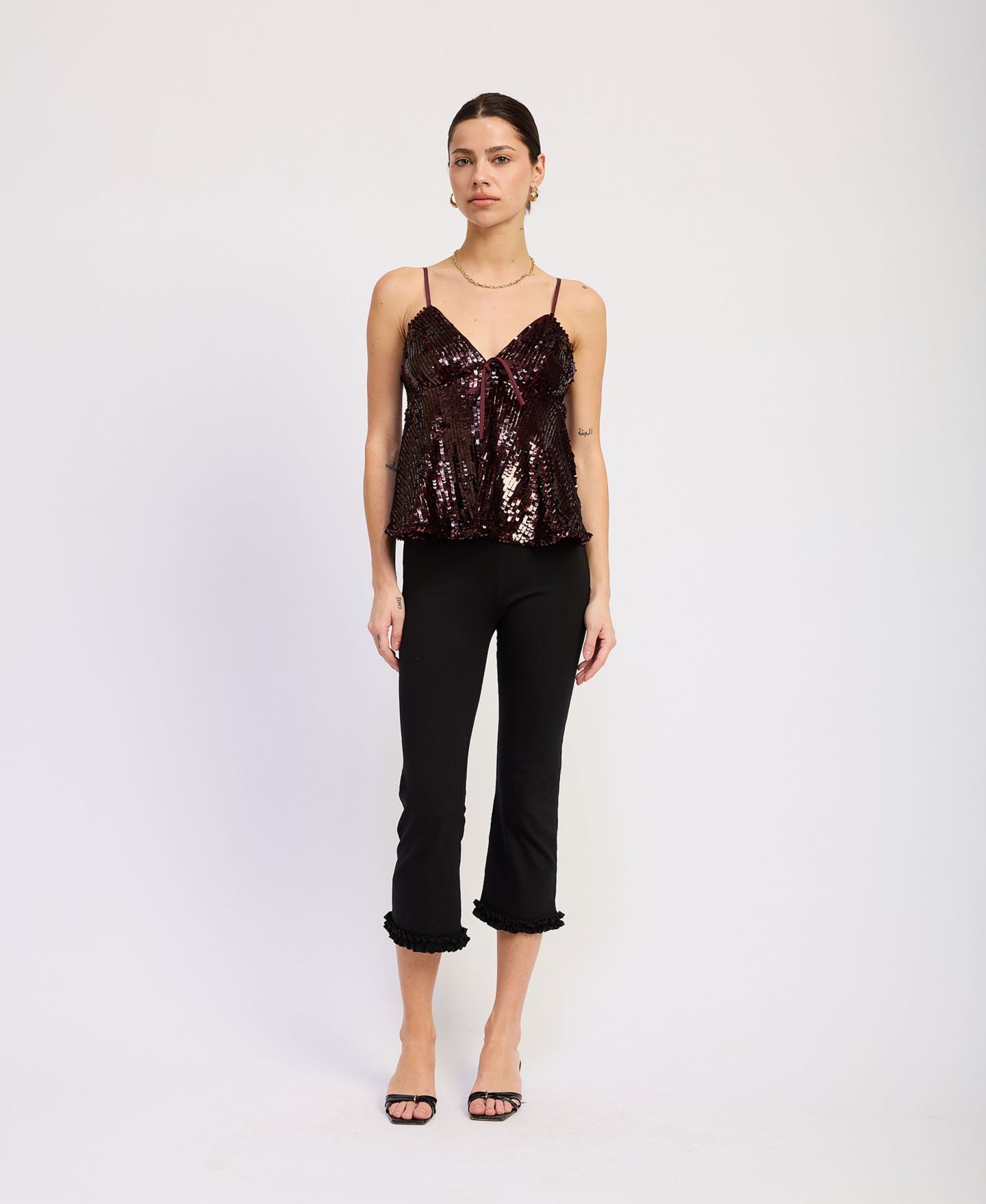 Женский топ En Saison Sasha Sequin Tie-Front Camisole, цвет: Бордо — фото 2