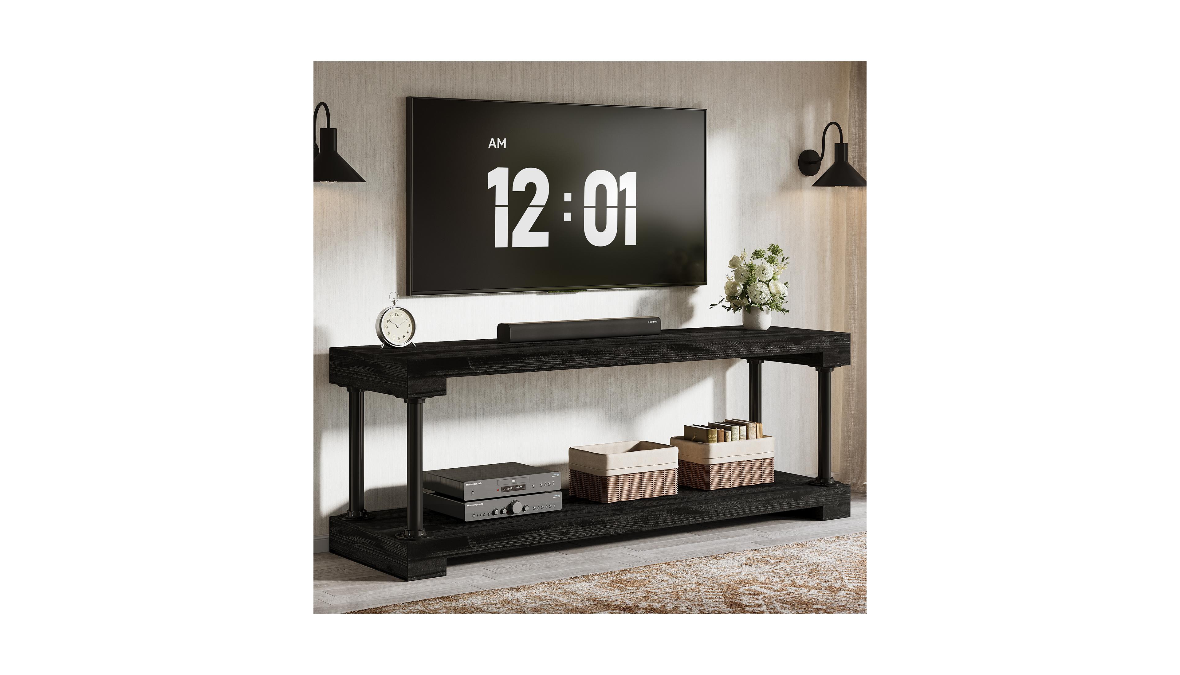 Tribesigns Solid Wood Tv Stand for 75-Inch Tv, 63" Entertainment Center with Storage Shelf, Industrial Media Console Table