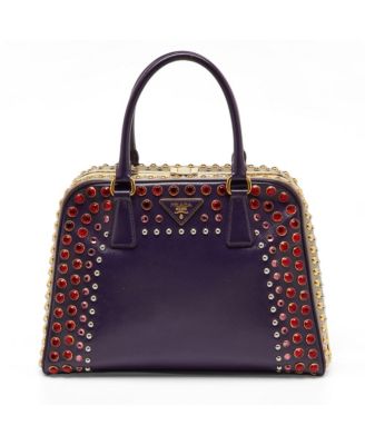 Crystal Embellished Saffiano Leather Satchel