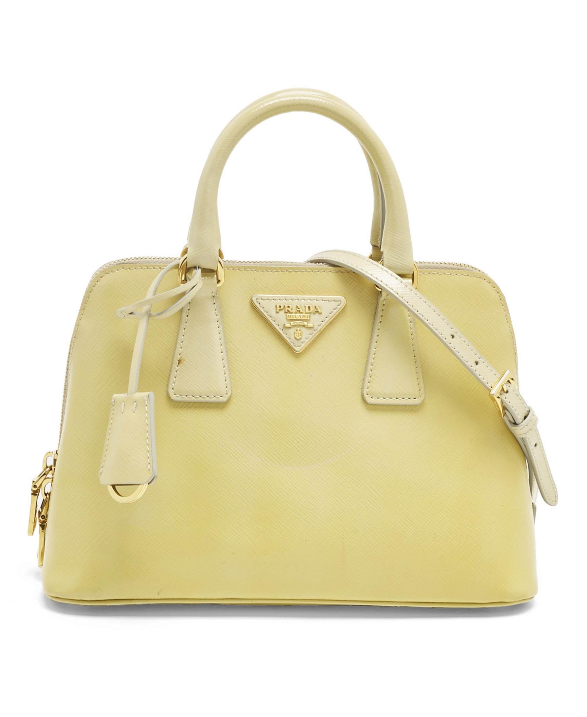 Pre-Owned Prada women's Small Promenade Saffiano Patent Leather Satchel - Yellow