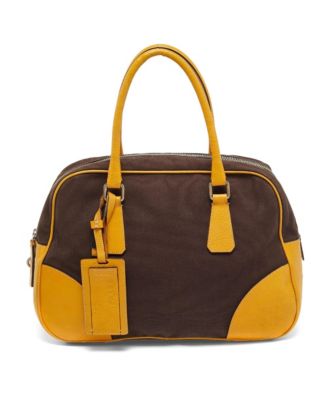 Women's Two-Tone Canvas and Leather Bowler Bag