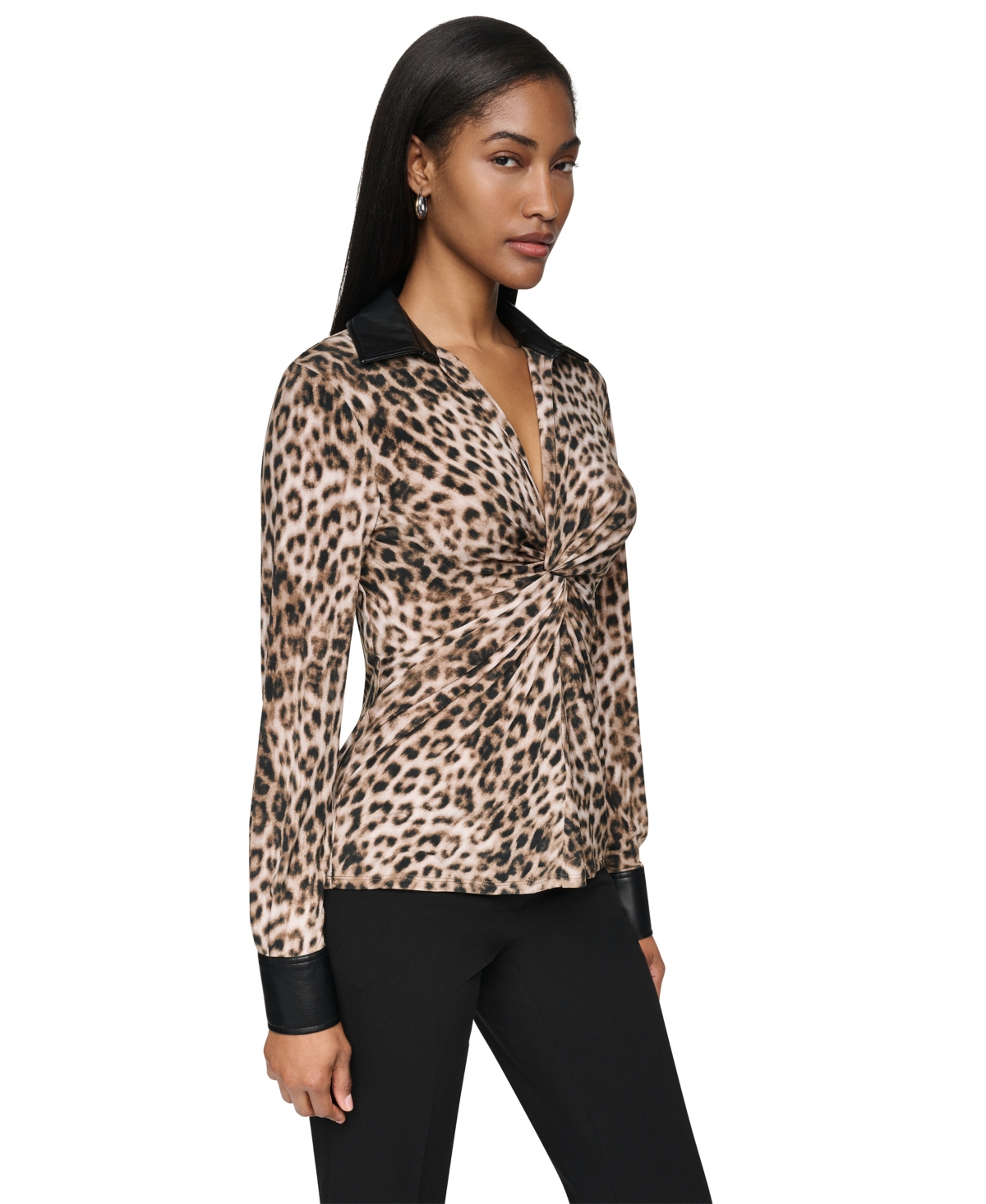 Dkny Women's Leopard-Print Faux-Leather Blouse