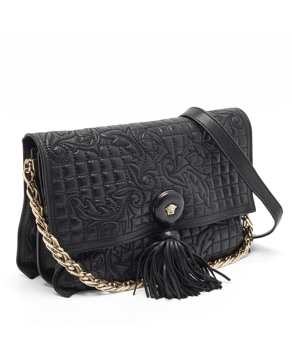 Pre-Owned Versace Women's Medusa Tassel Quilted Leather Shoulder Bag