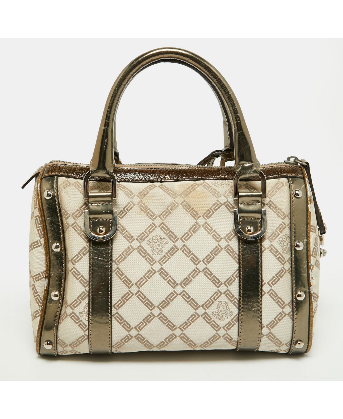 Pre-Owned Versace Snap Out Of It Small Greca Print and Leather Satchel