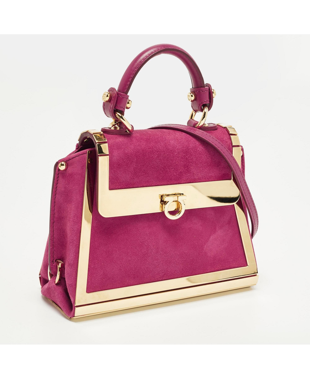 Pre-Owned Salvatore Ferragamo Sofia Mini Suede and Metal Top Handle Bag