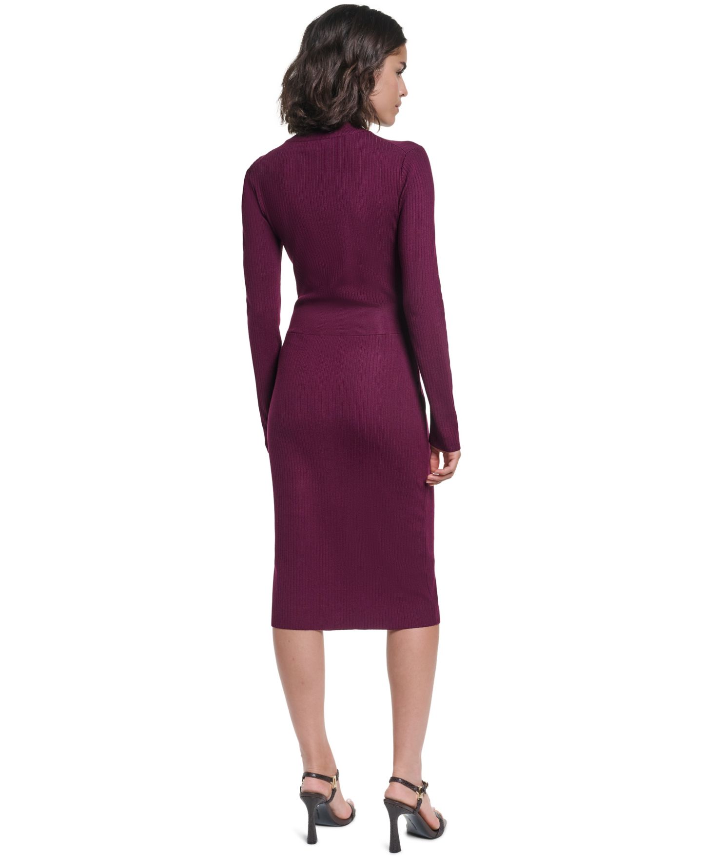 Женское платье KARL LAGERFELD PARIS Mock Neck Midi Button Front Sweater Dress, цвет: Вишнёвый — фото 5