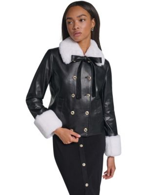 Women's Faux Fur Collar Double-Breasted Jacket