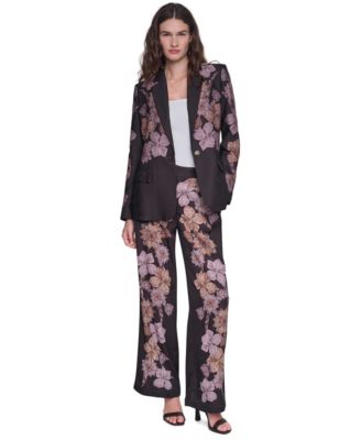 Women's Placed-Print Long-Sleeve Short Blazer and Wide-Leg High-Waisted Floral-Print Pants