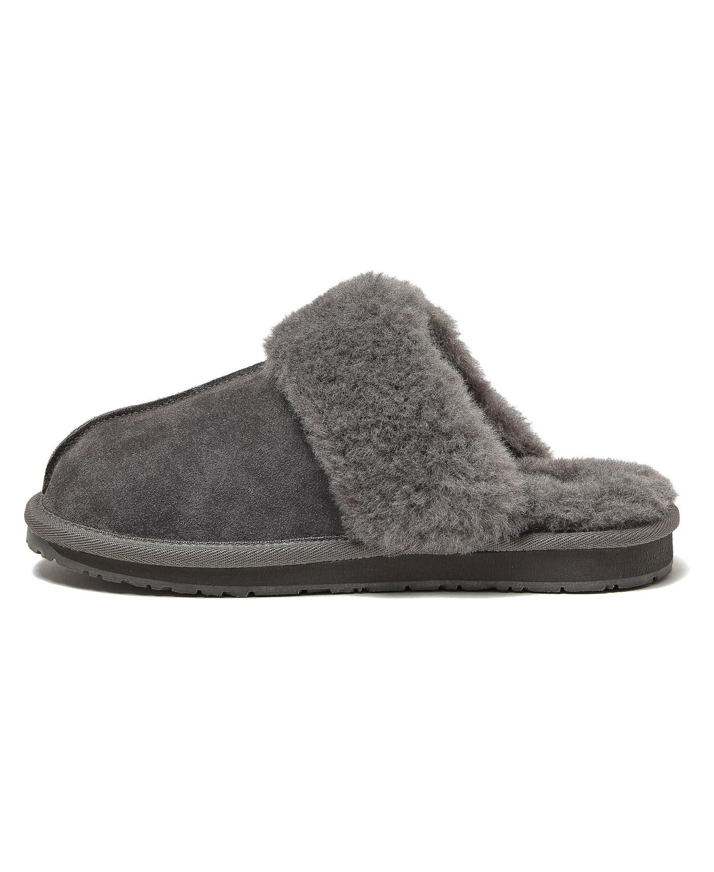 Женские тапочки Lands' End Suede Furry Lined Slippers, цвет: Тёмный серый замшевый — фото 3