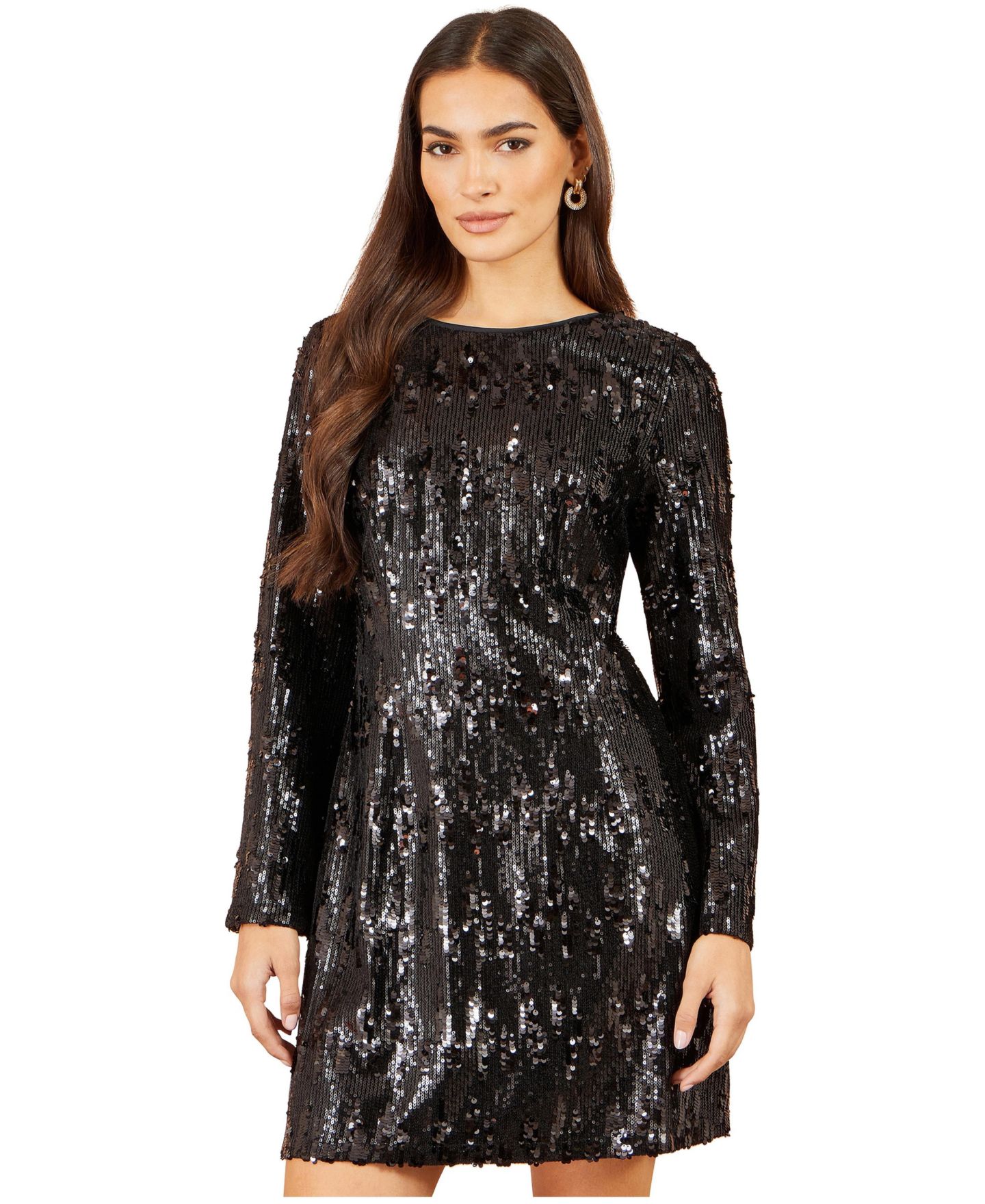 Женское платье Yumi Sequin Long-Sleeve Tie-Back Tunic, цвет: Чёрный — фото 2