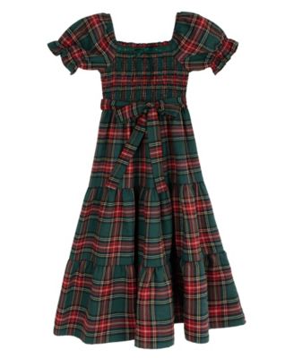 Girls' 7-16 Puff-Sleeve Smocked Plaid Dress