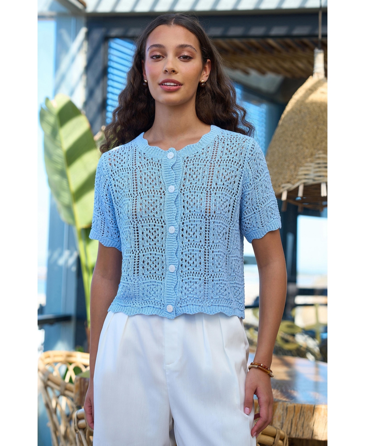 Yumi Women's Crochet Short Sleeve Cardigan