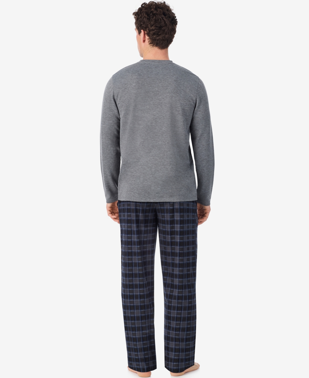 Cuddl Duds Men's Cozy Lodge Long-Sleeve Crewneck Plaid Top and Pajama Pants, 2-Piece Set