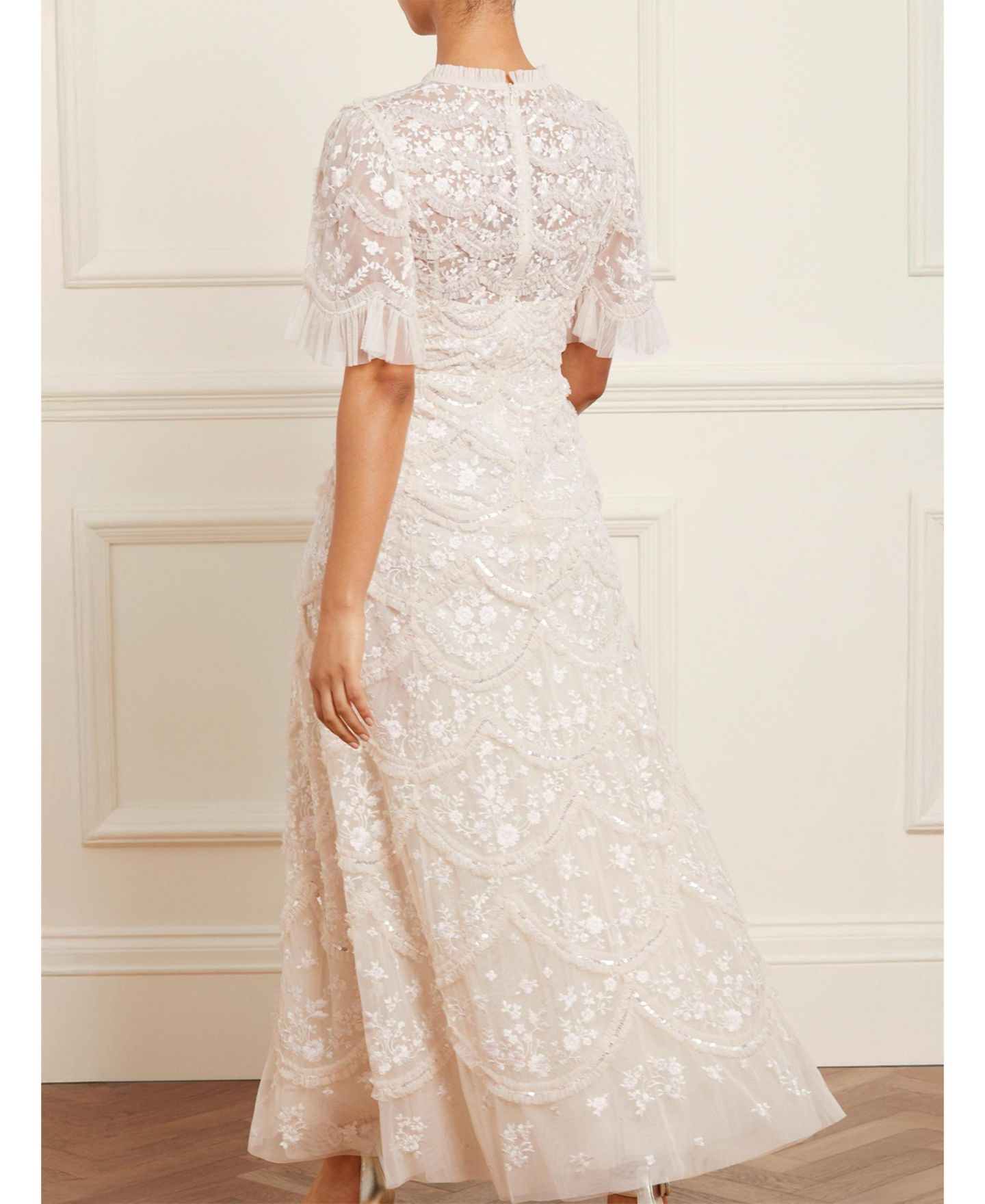 Женское платье Needle & Thread Lily Bloom Floral-Print Tiered Sequin, цвет: Кремовый — фото 3
