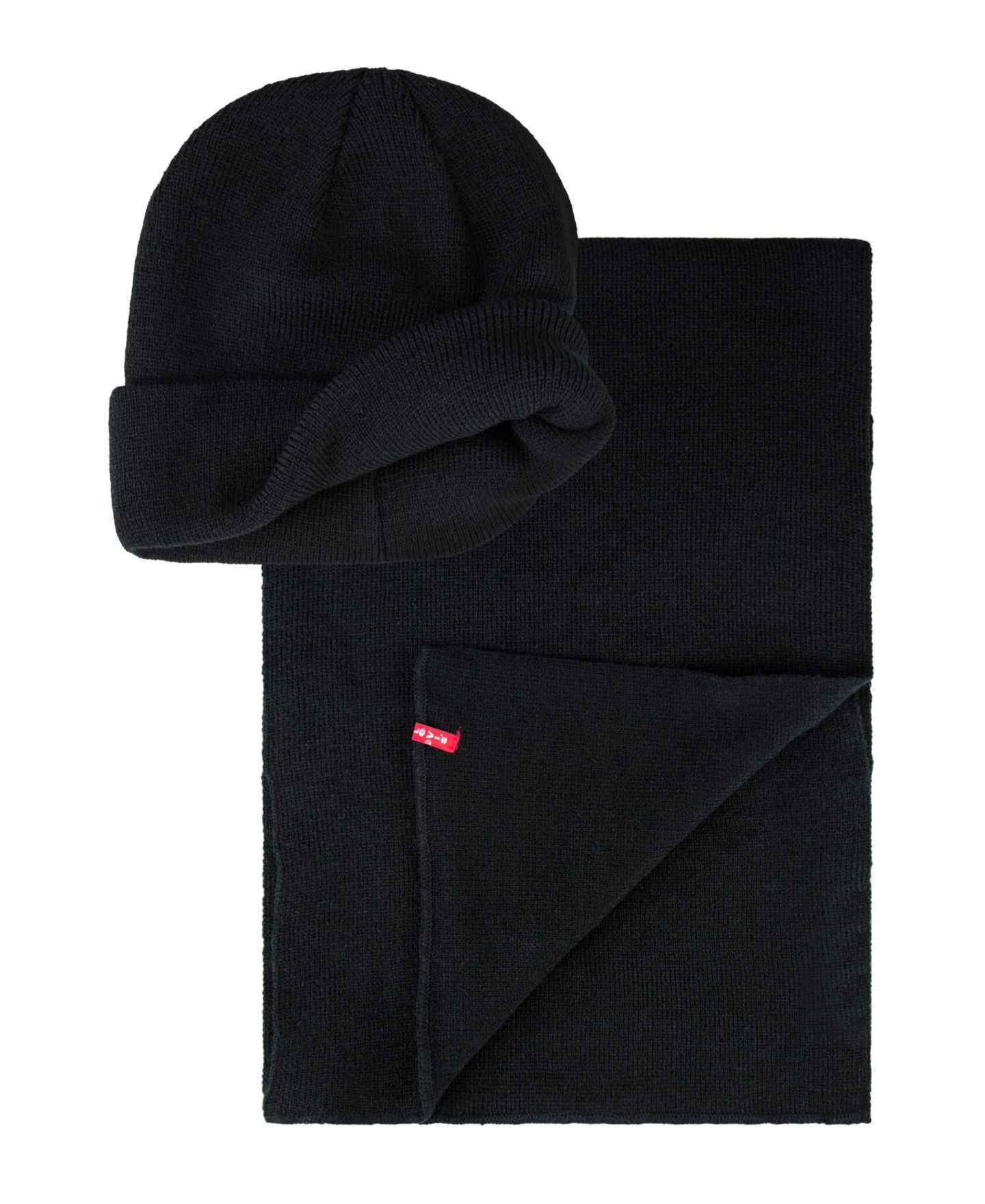 Мужские комплекты Levi's Red Tab Logo Cold Weather Knit Beanie and Scarf, 2-Piece Set, цвет: Чёрный — фото 2