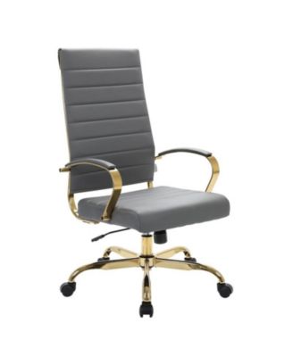 Set of 4 Benmar High-Back Leather Upholstered Swivel Executive Office Chair with Gold Accents, Adjustable, and Tilt