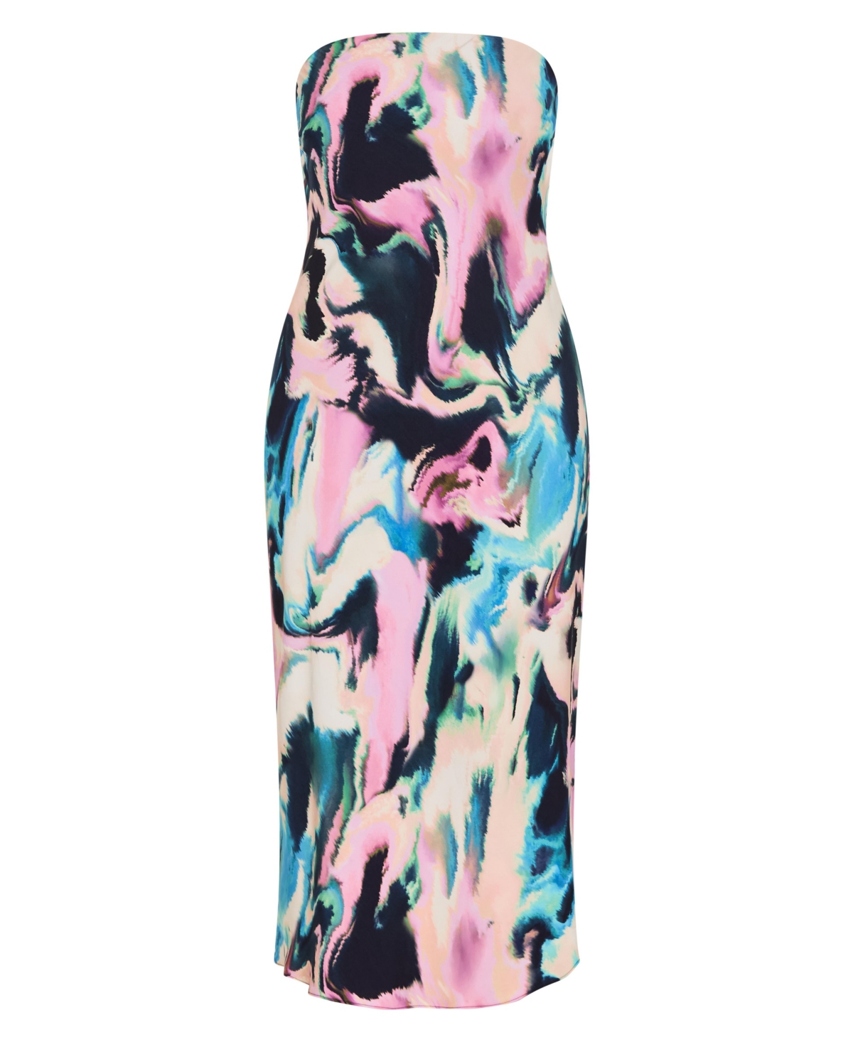 City Chic Plus Amari Satin Rippled-Print Strapless Slip Dress