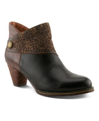 L`Artiste Women's Herekitty leo Leather Ankle Boots with Leopard Accent