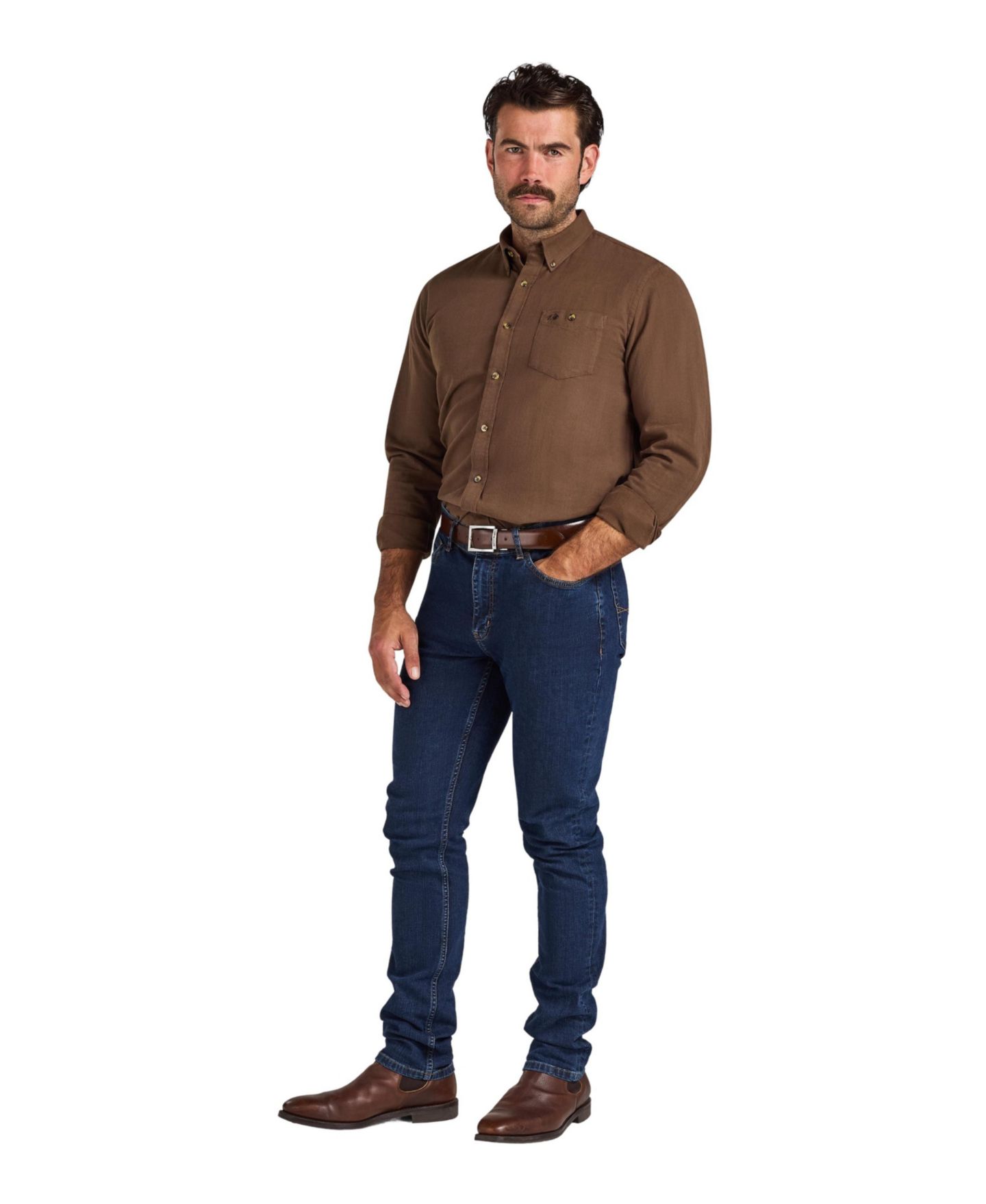 Мужская рубашка Raging Bull Big & Tall Long Sleeve Brushed-Herringbone, цвет: Коричневый — фото 4