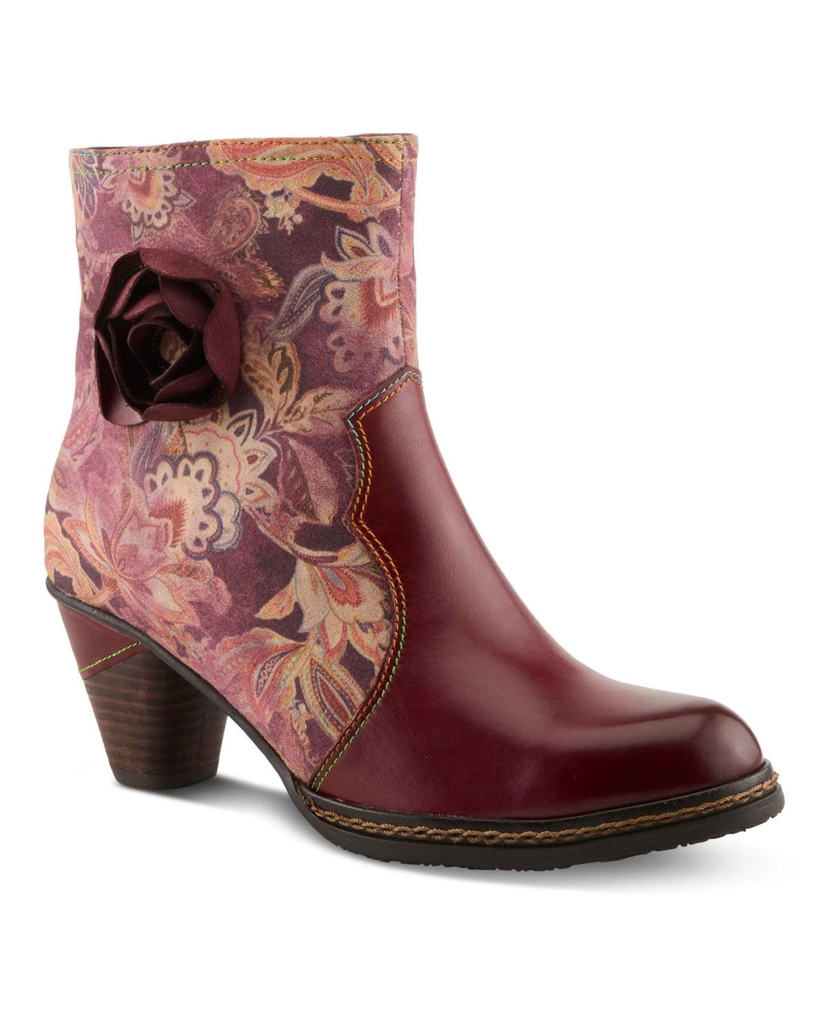 L'Artiste Women's Spring Step Naima Heeled Booties with Leather Upper - Bordeaux multi