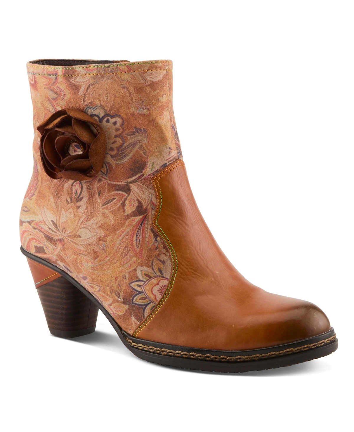 L'Artiste Women's Spring Step Naima Heeled Booties with Leather Upper - Camel multi