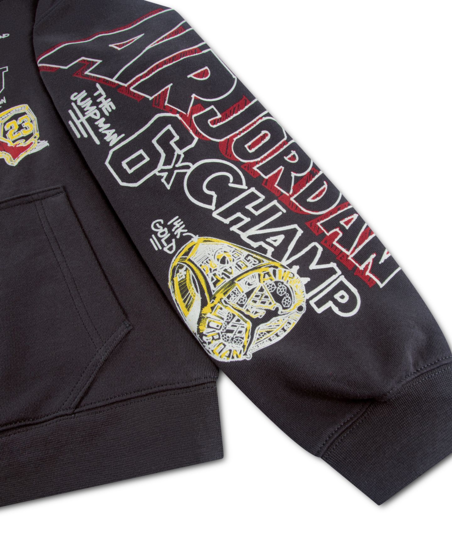 Худи Jordan Championship Ring Sketch Graphics Kangaroo Pocket Pullover для мальчиков, цвет: Почти чёрный — фото 3