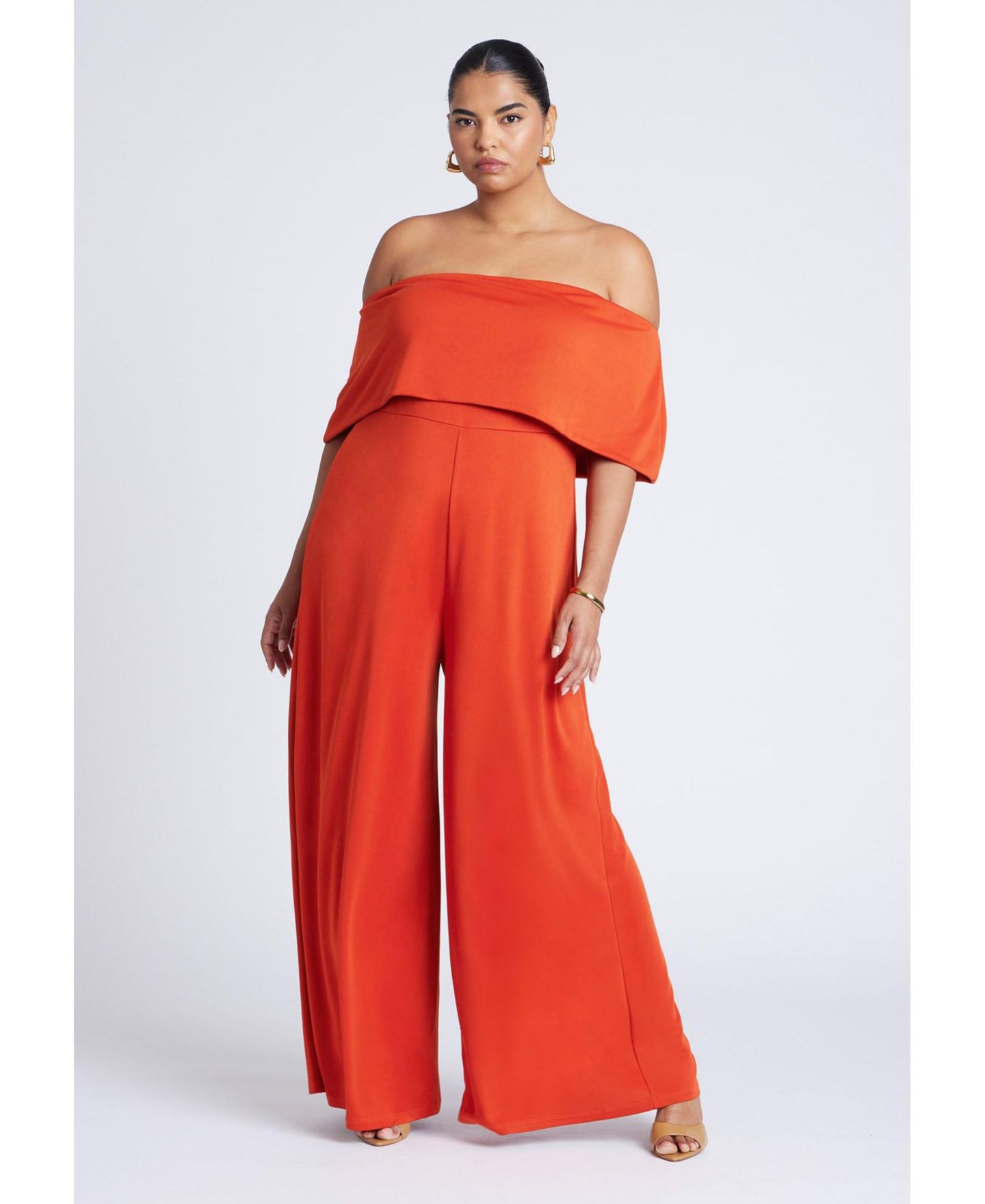 Женский комбинезон ELOQUII Plus Size Off Shoulder Jumpsuit, цвет: Autumn — фото 4