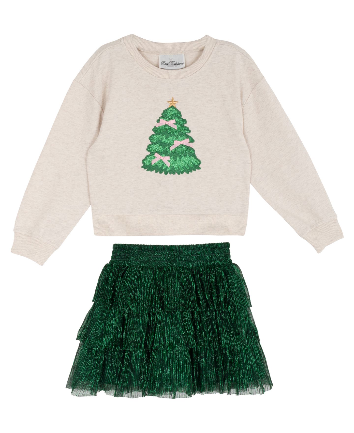 Rare Editions Girls' 2T-6X Christmas Appliqué Tiered Sweatshirt and Skirt, 2-Piece Set, цвет: Слоновая кость — фото 4