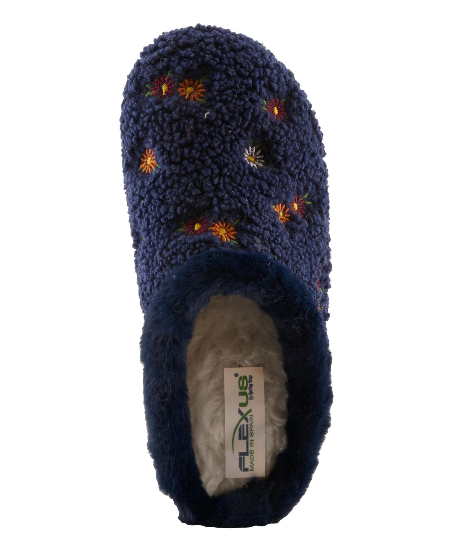 Женские тапочки Flexus Abouquet Plush Slippers with Faux Fur Trim, цвет: Тёмно-синий — фото 3