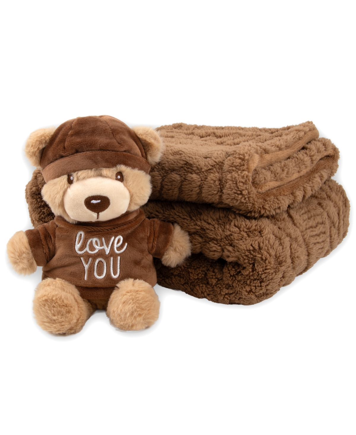 Baby Essentials Baby Boys' or Baby Girls' Cable-Knit Reversible Blanket and Plush Bear, 2-Piece Set