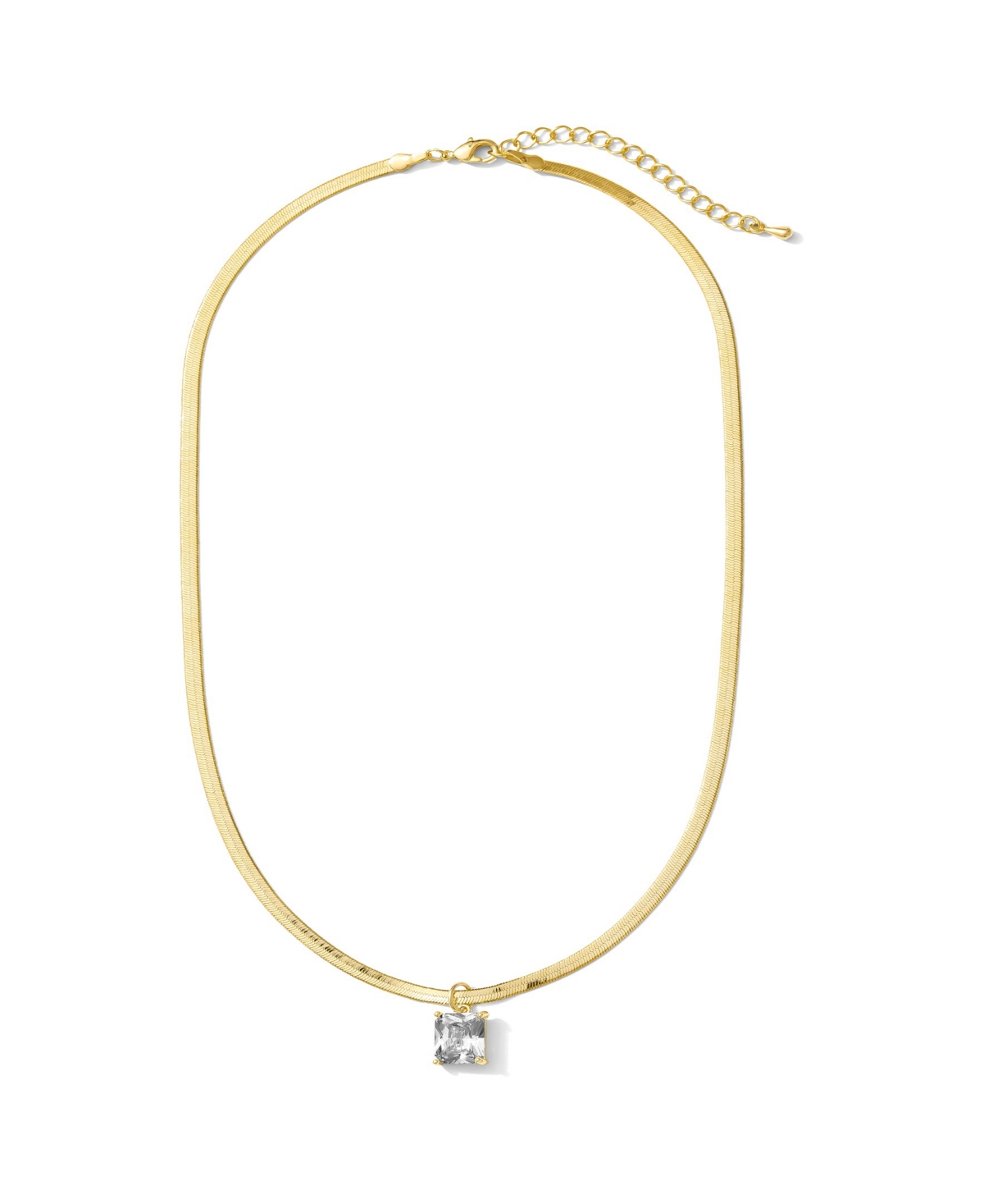 Alv Jewels Large Cz Baguette Charm with Thin Snake Chain Necklace - Gold
