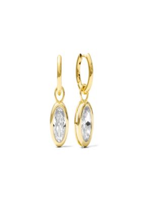 Oval Charm on Gold Finish Hoops Earrings