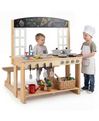 Outdoor Wooden 2-in-1 Mud Kitchen Playset, Ages 3+